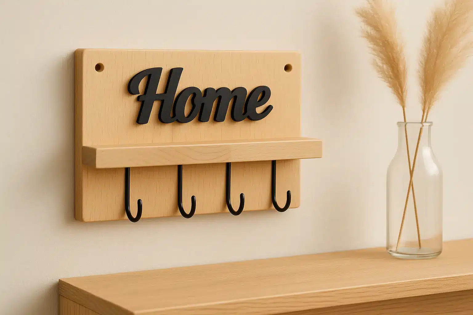 Schlüsselbrett „Home“ – Buchenholz & 3D-Druck