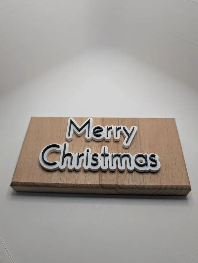 Holzschild „Merry Christmas“ – 3D Schrift in Schwarz mit weißer Kontur – Bild 2