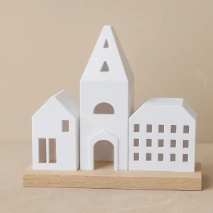 Skandinavisches Häuserset – Holz & 3D-Druck – Warmes Deko-Design