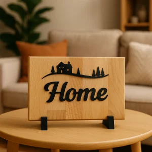 Holzschild „Home“ – Buche massiv mit 3D-Druck Schriftzug